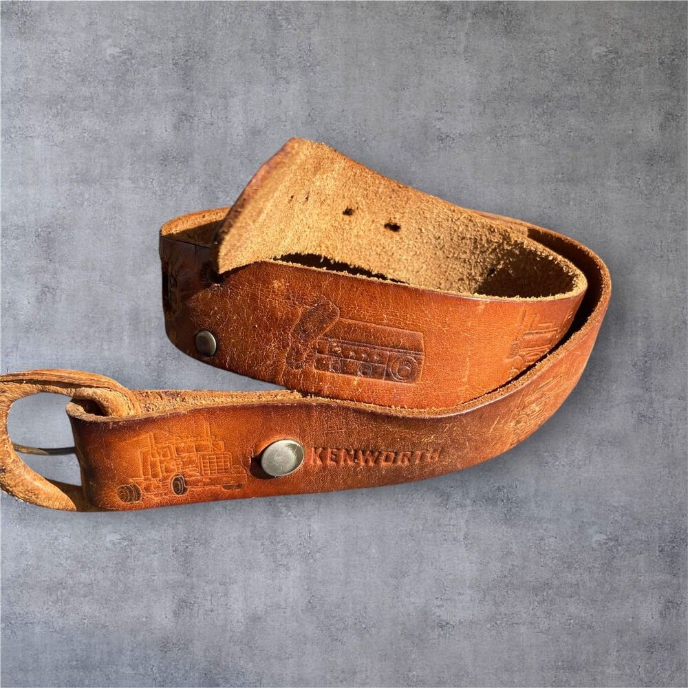 Kenworth Vintage Trucker G.I. Joe Brown Leather Embossed Belt Men's Size 30